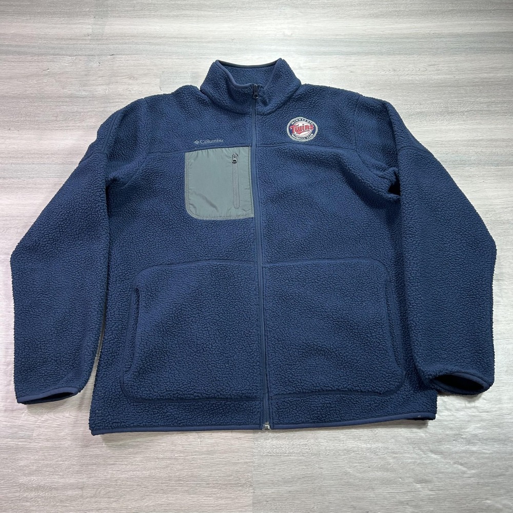 Minnesota Twins Columbia Jacket Mens Large Navy Blue MLB Fleece Sherpa Full Zip
